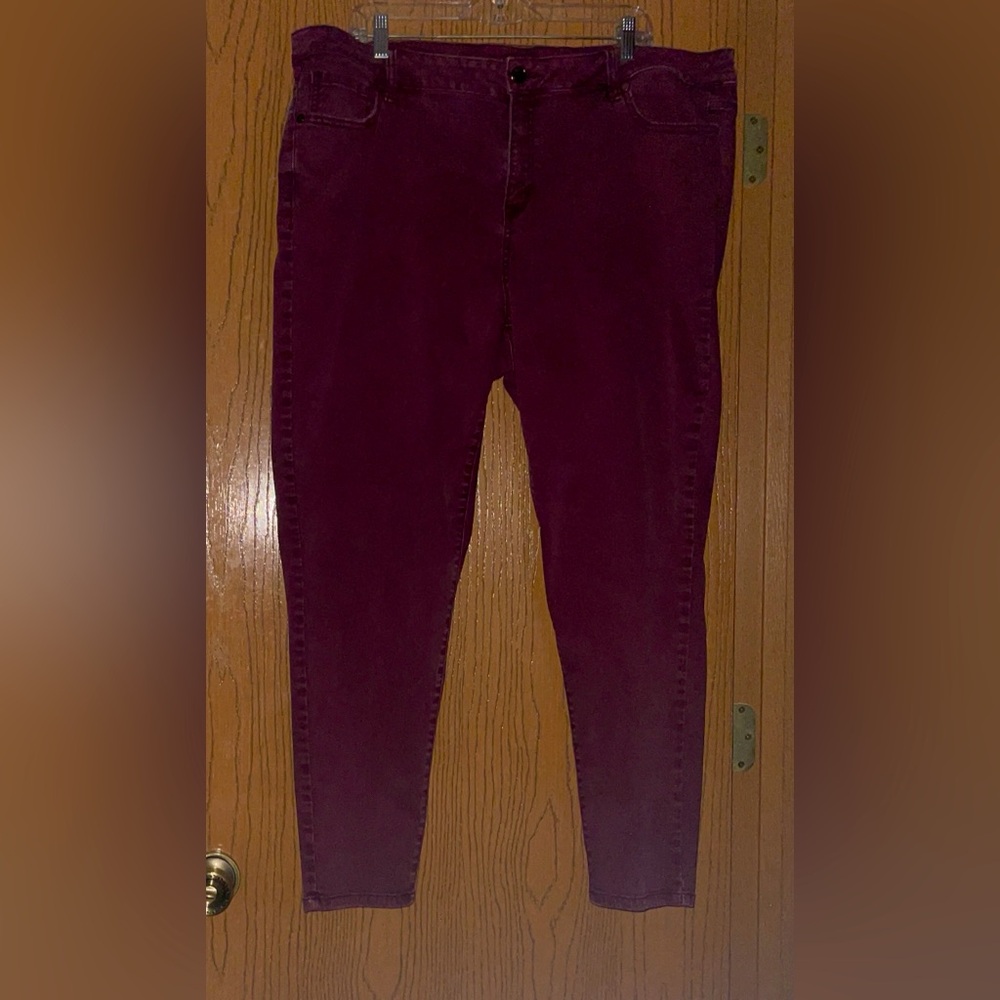 Women’s Plus size burgundy skinny jeans from Lane Bryant.